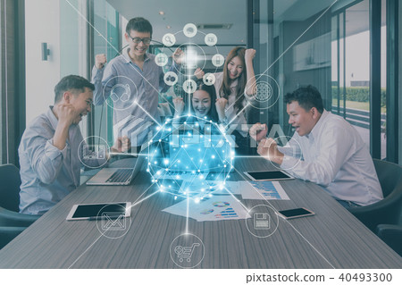 Group Of AsianBusiness people with casual suit working with happy action and celebrate with omni channel in the modern Office, people business group concept Group Of AsianBusiness people with casual suit working with happy action and celebrate with omni channel in the modern Office, people business group concept 40493300