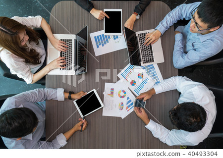 Top view of Business People Group on a Meeting in the modern office Top view of Business People Group on a Meeting in the modern office 40493304