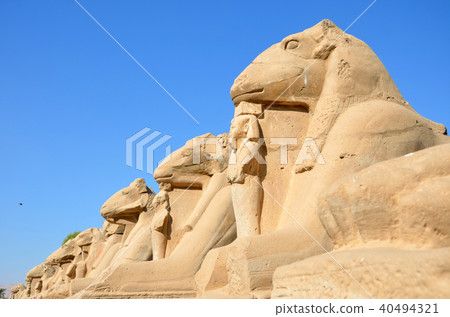 在卡納克神廟寺廟的獅身人面象雕象 在卡納克神廟寺廟的獅身人面象雕象 40494321