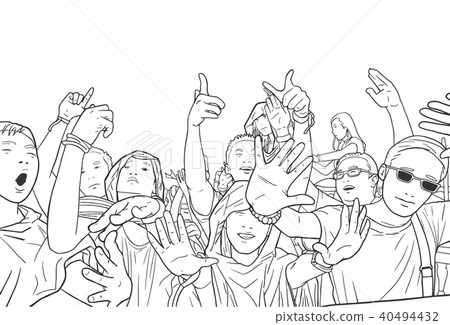Illustration of party people at festival concert Illustration of party people at festival concert 40494432
