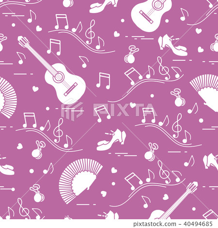 Pattern with fan, shoes, castanets, notes, guitars 40494685