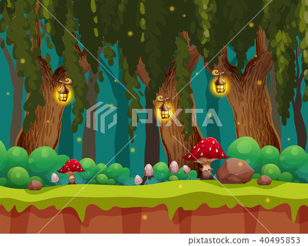 Fairytale Forest and Lamp at Night Fairytale Forest and Lamp at Night 40495853