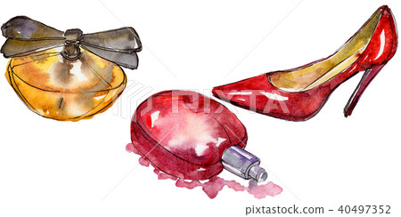 Fashionable accessories sketch fashion glamour illustration in a watercolor style isolated. Fashionable accessories sketch fashion glamour illustration in a watercolor style isolated. 40497352