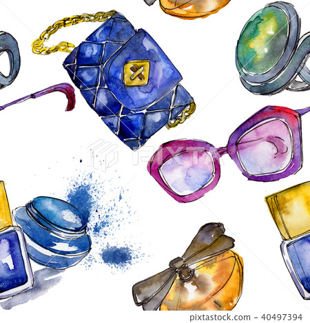 Fashionable accessories sketch fashion glamour illustration in a watercolor style pattern. Fashionable accessories sketch fashion glamour illustration in a watercolor style pattern. 40497394