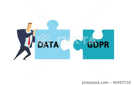 Man in suit putting data and GDPR puzzle together. Concept flat vector illustration. Isolated on Man in suit putting data and GDPR puzzle together. Concept flat vector illustration. Isolated on 40497538