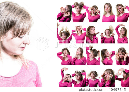 Collage of portraits of a girl. Different emotions Collage of portraits of a girl. Different emotions 40497845