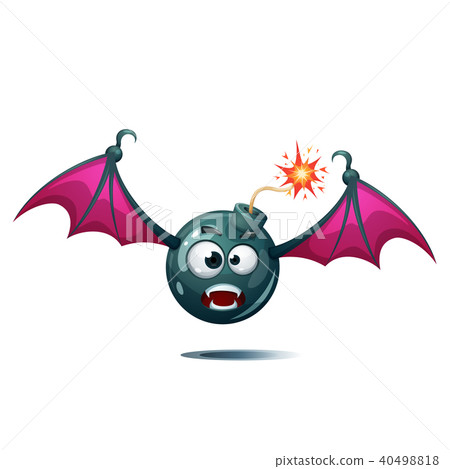 Cartoon bomb, fuse, wick, spark icon. Bat smiley. 40498818