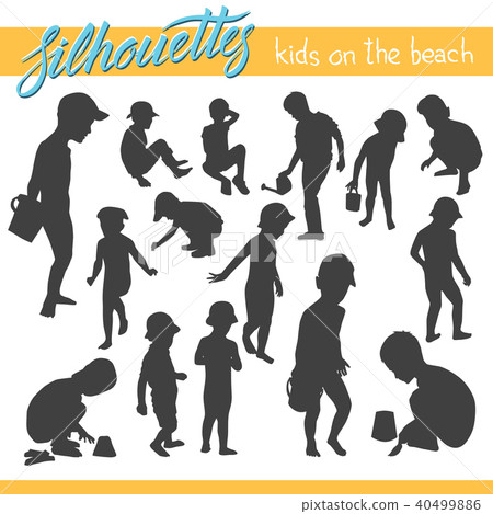 Vector silhouettes of kids and children on beach 40499886