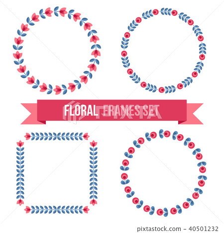 Set of design elements - round floral frames Set of design elements - round floral frames 40501232