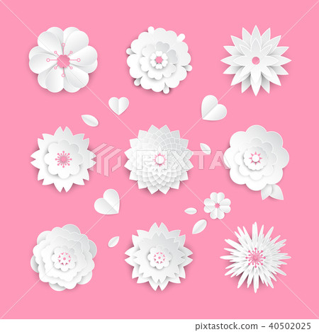 Paper cut flowers - set of modern vector colorful objects Paper cut flowers - set of modern vector colorful objects 40502025