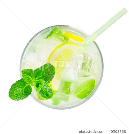 top view of glass of cold lemonade isolated on white 40502868