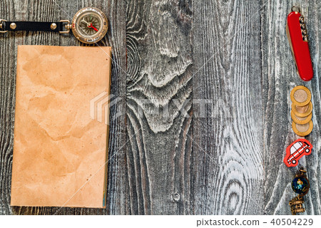 Travel accessories for trip on wooden background 40504229