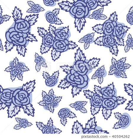 Colorful seamless pattern. Hand drawn blue roses on white background. Vintage design Colorful seamless pattern. Hand drawn blue roses on white background. Vintage design 40504262
