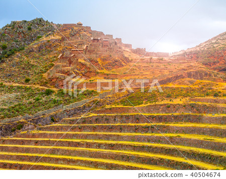 Terraces of Pisaq ruins. Incan citadel in Urubamba valley, Peru, Latin America Terraces of Pisaq ruins. Incan citadel in Urubamba valley, Peru, Latin America 40504674
