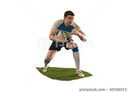 The silhouette of one caucasian rugby man player isolated on white background 40506053