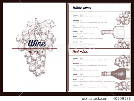Vector wine menu template. Can be use as menu, wine card design. Retro hand drawn illustration Vector wine menu template. Can be use as menu, wine card design. Retro hand drawn illustration 40509188