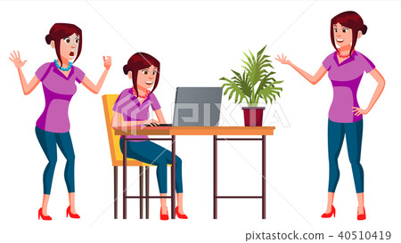 Office Worker Vector. Woman. Modern Employee, Laborer. Business Woman. Emotions, Gestures. Flat Office Worker Vector. Woman. Modern Employee, Laborer. Business Woman. Emotions, Gestures. Flat 40510419