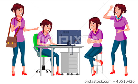 Office Worker Vector. Woman. Business Person. Face Emotions, Gestures. Flat Cartoon Illustration 40510426