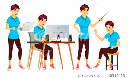 Office Worker Vector. Woman. Professional Officer, Clerk. Business Japanese Female. Lady Face Office Worker Vector. Woman. Professional Officer, Clerk. Business Japanese Female. Lady Face 40510433
