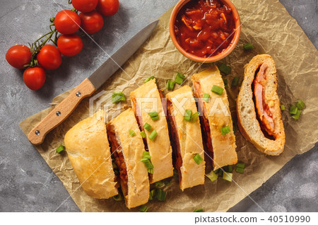 Ham and cheese stromboli, italian cuisine. Ham and cheese stromboli, italian cuisine. 40510990