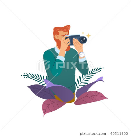 Photographer taking photo with digital camera,Photo studio courses. Flat vector illustration 40511500
