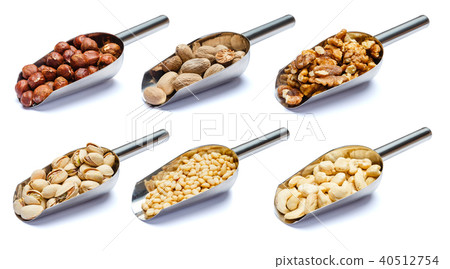 Set of Scoops full of nuts isolated on white 40512754