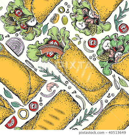 Seamless pattern with burrito. Mexican food background. Traditional mexican cuisine. Vector hand 40513649