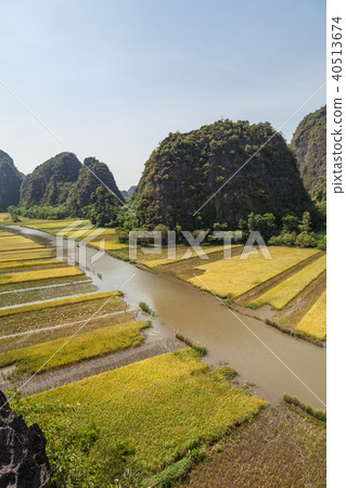 Aerial view of river valley in Tam Coc, Ninh Binh, Aerial view of river valley in Tam Coc, Ninh Binh, 40513674