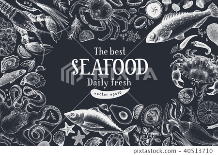 Seafood vector illustration. Can be use for restaurants menu, cover, packaging. Vintage hand drawn Seafood vector illustration. Can be use for restaurants menu, cover, packaging. Vintage hand drawn 40513710