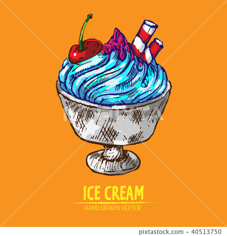 Digital vector detailed line art sundae ice cream Digital vector detailed line art sundae ice cream 40513750