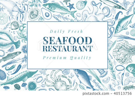 Seafood vector illustration. Can be use for restaurants menu, cover, packaging. Vintage hand drawn Seafood vector illustration. Can be use for restaurants menu, cover, packaging. Vintage hand drawn 40513756
