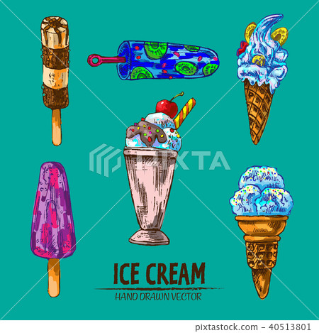 Digital vector detailed line art random ice cream Digital vector detailed line art random ice cream 40513801
