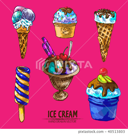 Digital vector detailed line art random ice cream Digital vector detailed line art random ice cream 40513803