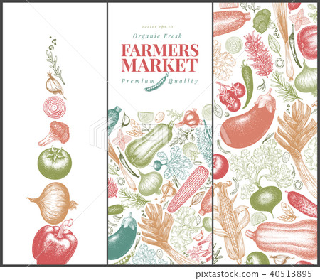 Vegetables hand drawn vector banner set. Retro engraved style illustrations. Can be use for menu 40513895