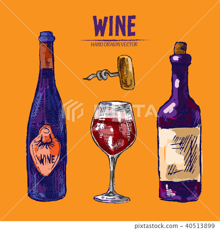 Digital vector detailed line art wine bottle Digital vector detailed line art wine bottle 40513899