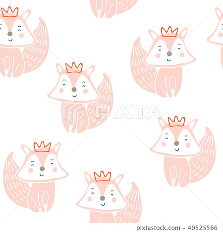 Cute little fox seamless pattern - Stock Illustration [40525566] - PIXTA
