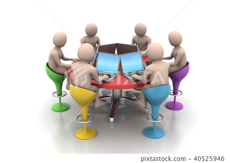 3d people around a table looking at laptops 3d people around a table looking at laptops 40525946