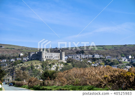 The skyline of Harlech with it's 12th century castle, Wales, United Kingdom The skyline of Harlech with it's 12th century castle, Wales, United Kingdom 40525983