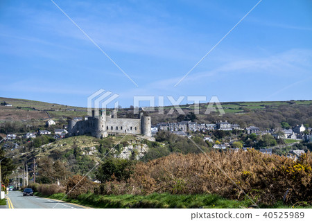 The skyline of Harlech with it's 12th century castle, Wales, United Kingdom The skyline of Harlech with it's 12th century castle, Wales, United Kingdom 40525989