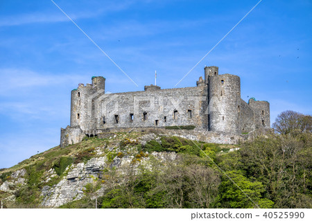 The skyline of Harlech with it's 12th century castle, Wales, United Kingdom The skyline of Harlech with it's 12th century castle, Wales, United Kingdom 40525990