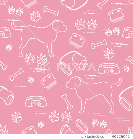 Cute seamless pattern with dog silhouette, bowl, 40526041
