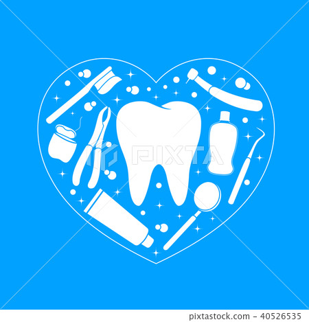 Dental instruments with tooth in heart shape.  40526535