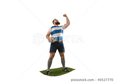 The silhouette of one caucasian rugby man player isolated on white background The silhouette of one caucasian rugby man player isolated on white background 40527770