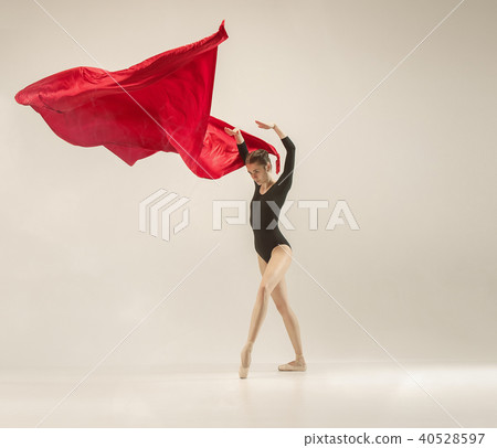 Modern ballet dancer dancing in full body on white studio background. Modern ballet dancer dancing in full body on white studio background. 40528597