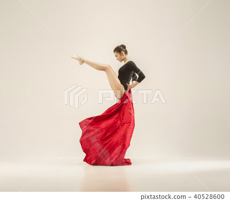 Modern ballet dancer dancing in full body on white studio background. Modern ballet dancer dancing in full body on white studio background. 40528600