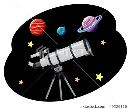 Planet and telescope on white background 40529116