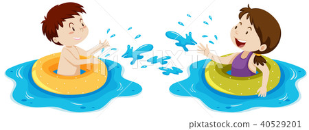 Kids Swimming with Swimming Ring Kids Swimming with Swimming Ring 40529201