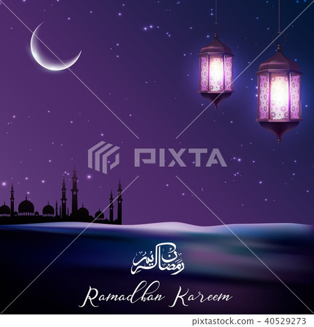 Ramadan Kareem greeting with mosque and arabic lan Ramadan Kareem greeting with mosque and arabic lan 40529273