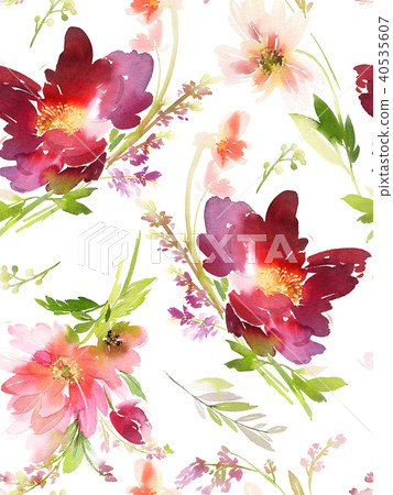 Seamless summer pattern with watercolor flowers 40535607
