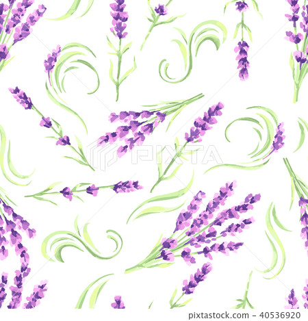 Lavender flowers seamless pattern. - Stock Illustration [40536920] - PIXTA